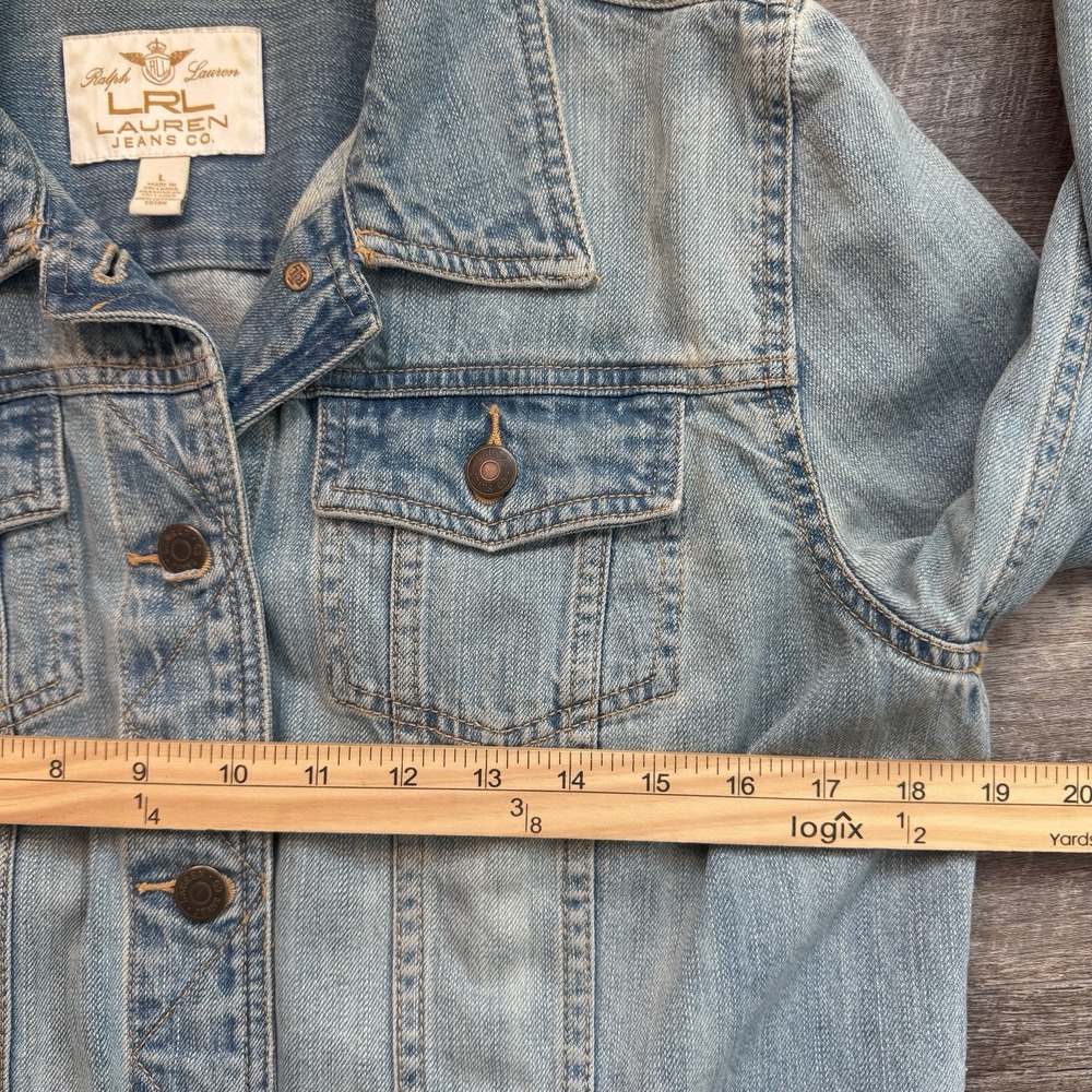 Lauren Ralph Lauren Denim Trucker Jacket Womens Large Blue Jean Cropped Western - Picture 8 of 10
